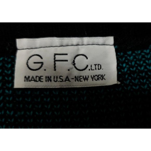 Vtg. G.F.C. Womens M/L Black Aqua Geometric Long Sleeve Made in NY USA Sweater - Picture 11 of 12